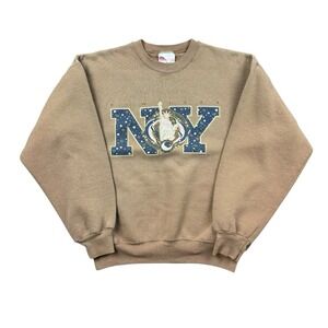 Vtg 90s New York Crewneck Sweatshirt Men's Medium Brown Boxy Fit Statue Liberty